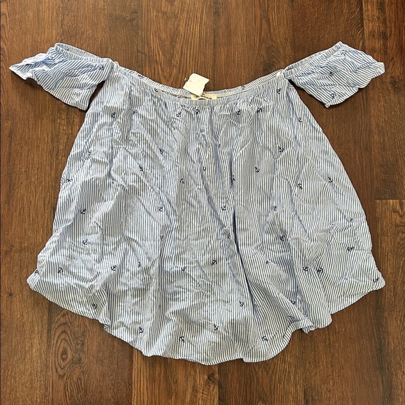 NWT Million Bullpup Blue Striped Off-Shoulder Top with Anchors | Nautical | - Picture 2 of 7
